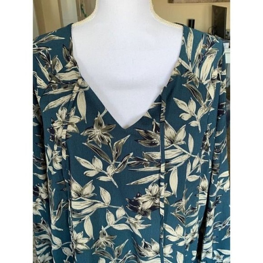 Love Sadie Dress Size XL Teal Floral Long Sleeve Elastic Wrist Lined - Picture 5 of 12